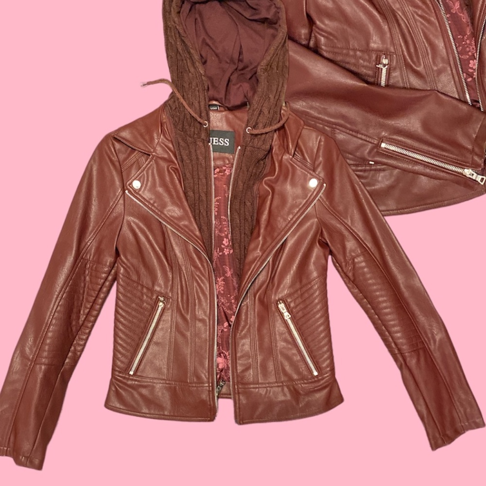 Guess Leather  Biker Jacket (maroon)